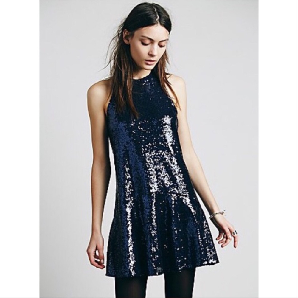 Free People Black Sequin Swing Party Mini Dress XS